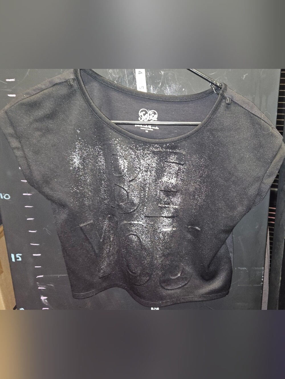 Justice Black Crewneck Top BE YOU Size 14 with Metallic Accent